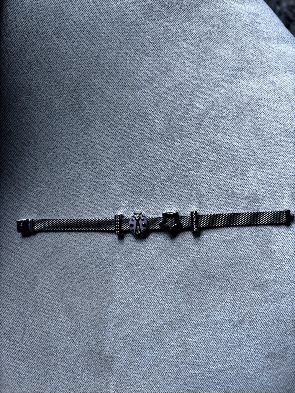 Pandora Silver Mesh Reflexions Bracelet with Pink Enamel Ladybug, Star, Pave Bar
